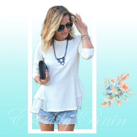 LAST ONE!! White Ruffled Chiffon Layer Hem Top - Picture 2 of 11